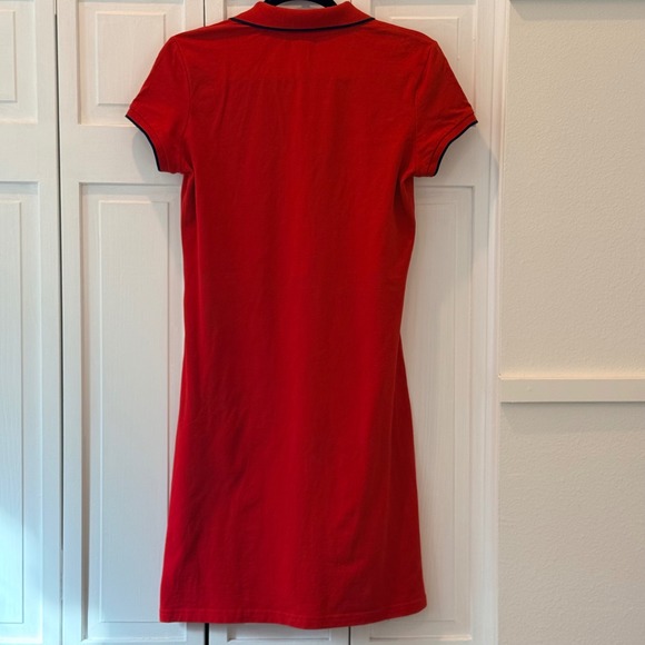 US Polo Assn Women M Red Short Sleeve Polo Shirt Dress Navy Trim Preppy Classic - Picture 2 of 7